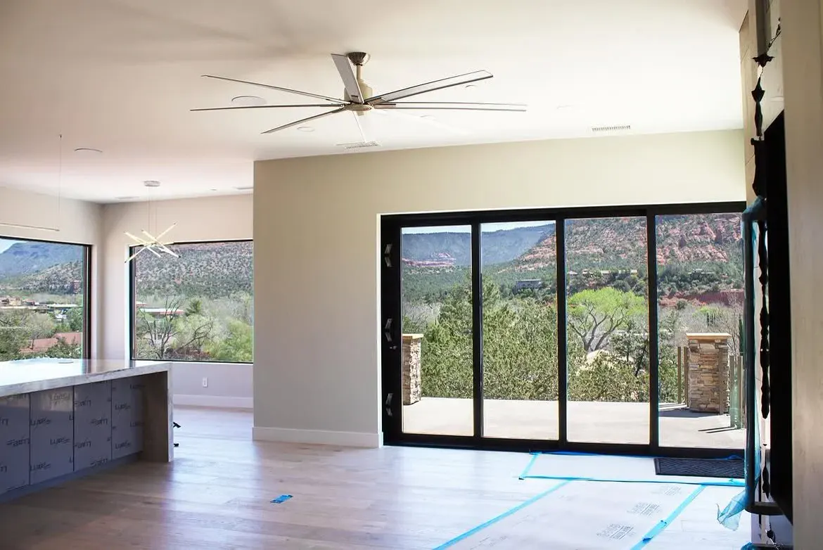 Custom home under construction on a view lot